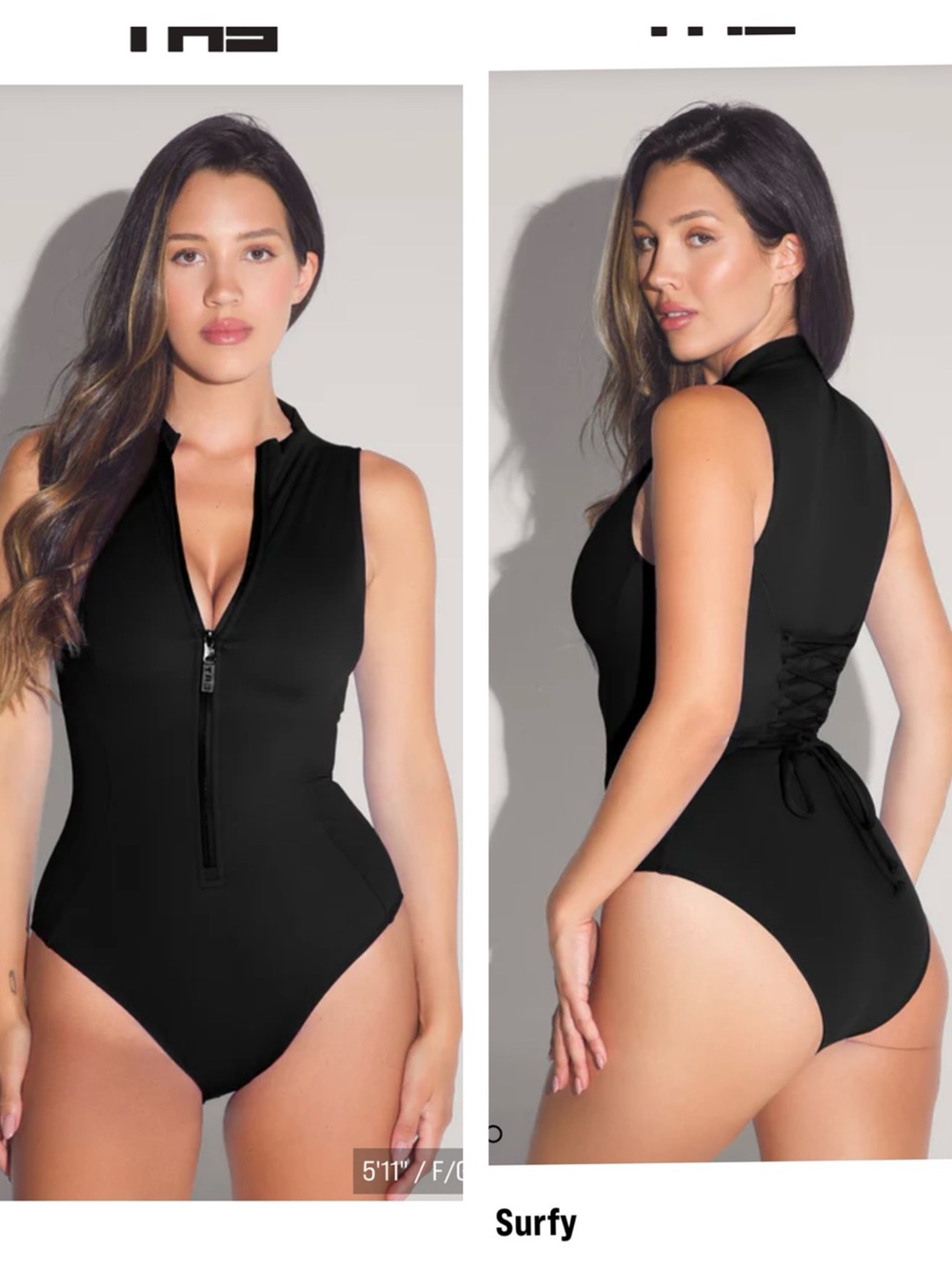 Sleeveless Surfy Black One-Piece Swimsuit with Front Zip - Picture 3 of 10